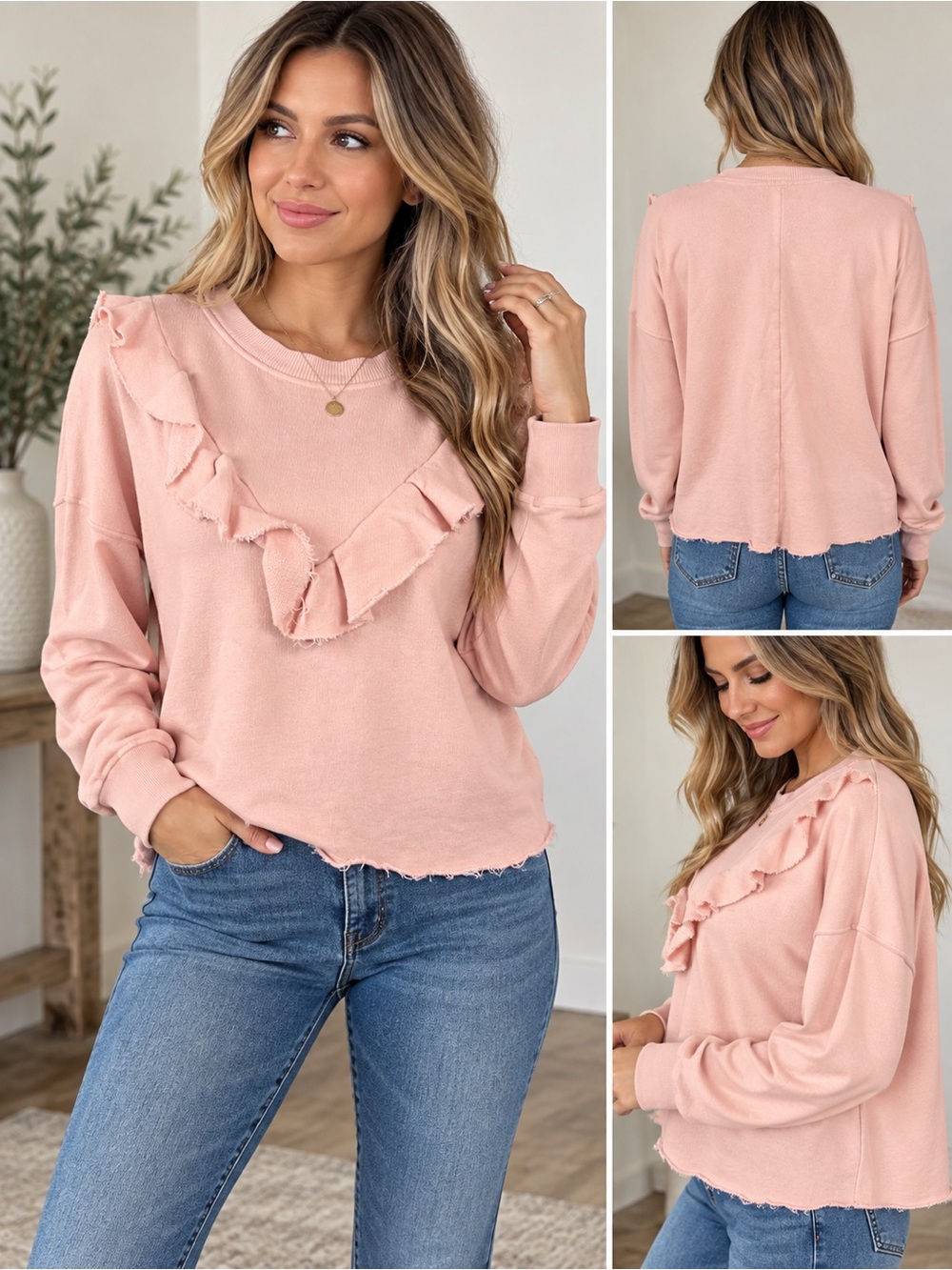 FREE PEOPLE Ooh La Ruffle Pullover Sweatshirt Size Small